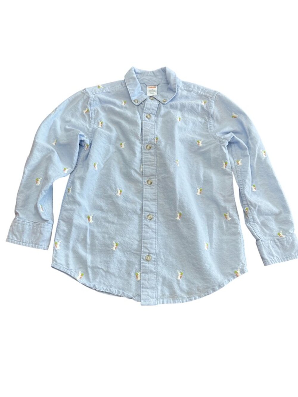 Gymboree Shirt Boys 8 Blue Easter Bunny Carrot Button Down Long Sleeve